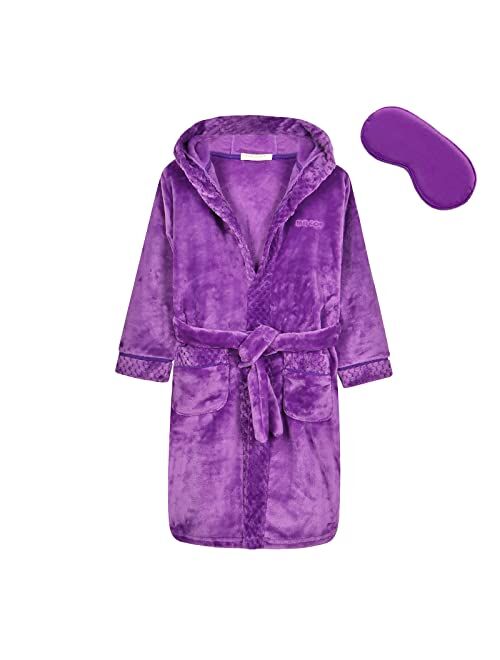 MGEOY Boys Girls Robe Soft Hooded Flannel Bathrobes for Kids With Silk Eye Sleep Mask Size 4-16