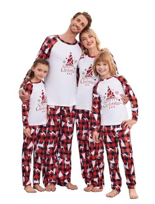 Ekouaer Christmas Pajamas for Family 2023 Matching Sets Classic Plaid Xmas Soft Holiday Sleepwear S-XXL