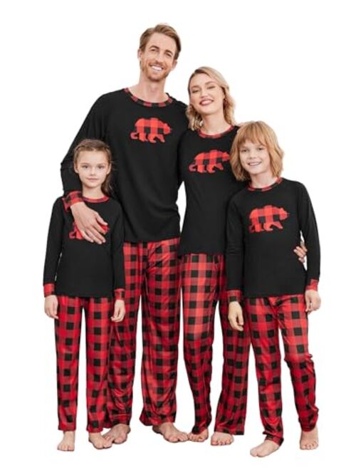 Ekouaer Christmas Pajamas for Family 2023 Matching Sets Classic Plaid Xmas Soft Holiday Sleepwear S-XXL