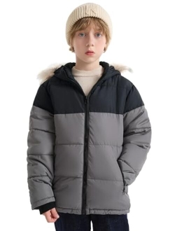 SOLOCOTE Boys Winter Coat Lightweight Thicked Winter Jacket Warm Soft Puffy Cotton Outwear with Hood