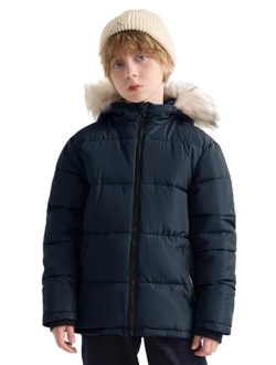 SOLOCOTE Boys Winter Coat Lightweight Thicked Winter Jacket Warm Soft Puffy Cotton Outwear with Hood