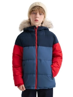 SOLOCOTE Boys Winter Coat Lightweight Thicked Winter Jacket Warm Soft Puffy Cotton Outwear with Hood