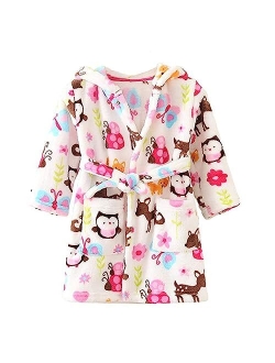 JZLPIN Unisex Baby Hooded Bathrobe Kids Flannel Pajamas Dressing Gown for Boys Girls