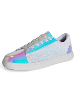 Bosenhulu Women's Glitter Shoes Fashion Shiny Sequin Sneakers Tennis Sparkly Shoes Rhinestone Bling Shoes with Lace up