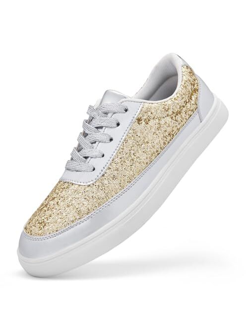 Bosenhulu Women's Glitter Shoes Fashion Shiny Sequin Sneakers Tennis Sparkly Shoes Rhinestone Bling Shoes with Lace up