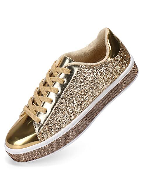 Ally Union Make Force Womens Glitter Wedding Sneakers Neon Dressy Sequin Sparkly Sneakers Rhinestone Bling Bridal Shoes Shiny Tennis Shoes