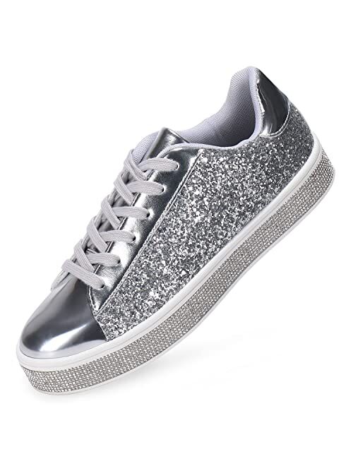 Ally Union Make Force Womens Glitter Wedding Sneakers Neon Dressy Sequin Sparkly Sneakers Rhinestone Bling Bridal Shoes Shiny Tennis Shoes