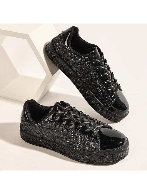 UUBARIS Women's Fashion Star Sneakers Glitter Rhinestone Fashion Sneaker Platform Sparkly Dressy Tennis Shoes Shiny with Fashion Star Logo