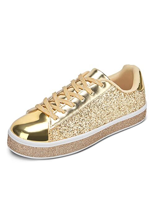 UUBARIS Women's Fashion Star Sneakers Glitter Rhinestone Fashion Sneaker Platform Sparkly Dressy Tennis Shoes Shiny with Fashion Star Logo