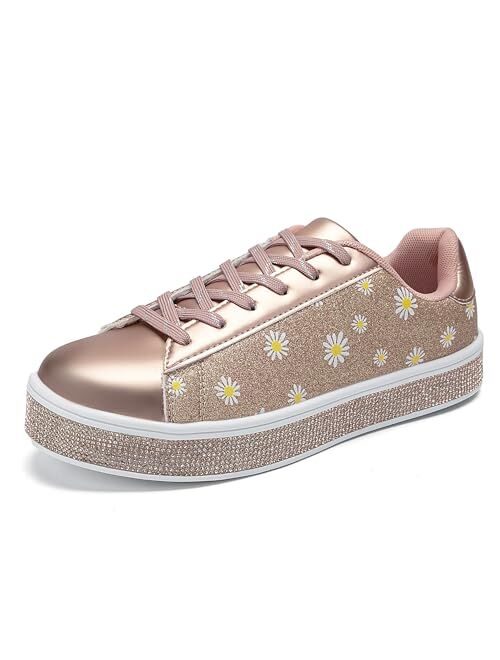 UUBARIS Women's Fashion Star Sneakers Glitter Rhinestone Fashion Sneaker Platform Sparkly Dressy Tennis Shoes Shiny with Fashion Star Logo