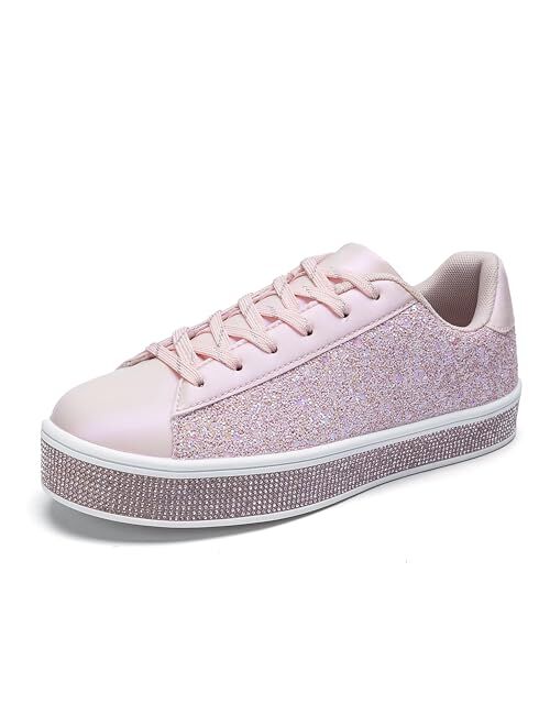 UUBARIS Women's Fashion Star Sneakers Glitter Rhinestone Fashion Sneaker Platform Sparkly Dressy Tennis Shoes Shiny with Fashion Star Logo