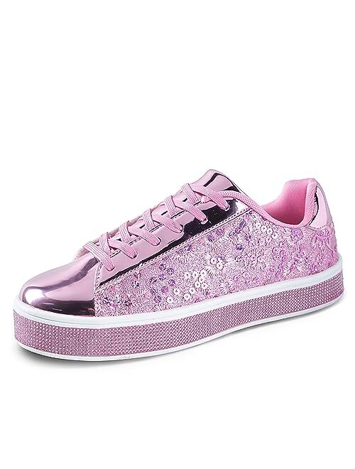 UUBARIS Women's Glitter Tennis Sneakers Floral Dressy Sparkly Sneakers Rhinestone Bling Wedding Bridal Shoes Shiny Sequin Shoes