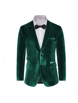 Mens Velvet Blazer Two Button Slim Fit Suit Jacket Sports Coats for Men Prom Wedding Dinner Party