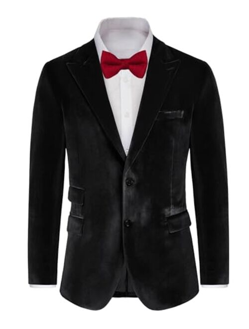 GRACE KARIN Mens Velvet Blazer Two Button Slim Fit Suit Jacket Sports Coats for Men Prom Wedding Dinner Party