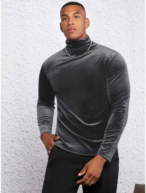 Shein Manfinity AFTRDRK Men's Stand Collar Long Sleeve Knit Casual T-shirt