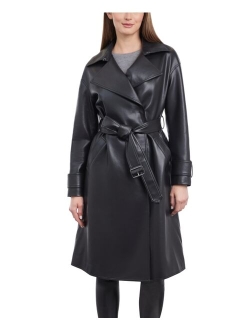 BCBGENERATION Women's Faux-Leather Belted Trench Coat