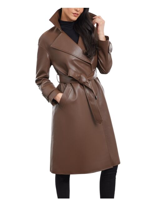 BCBGENERATION Women's Faux-Leather Belted Trench Coat