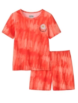 UNICABBIT21 Tie Dye Pajamas for Girls Soft Pandas Daisy Butterfly Big Kids Summer Sleepwear 2-Piece Short Set Size 6-16