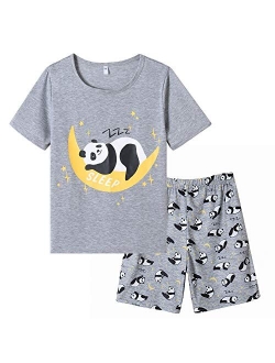 Hupohoi Big Girls Summer Cute Pajama Sets Striped Hearts Shape Printed Sleepwear