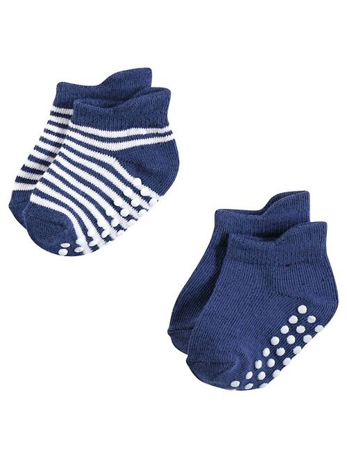 Hudson Baby Infant Boy Non-Skid No-Show Socks, Blue Tan