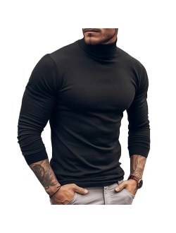 TURETRENDY Men's Mock Turtleneck T-Shirts Long Sleeve Basic Turtle Neck Undershirt Lightweight Pullover Tops