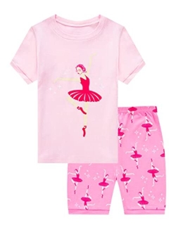 KikizYe Little Big Girls Pajamas Set Short Sleeve PJs 100% Cotton Pyjamas