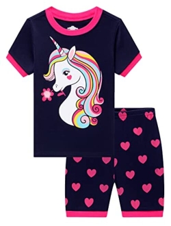 KikizYe Little Big Girls Pajamas Set Short Sleeve PJs 100% Cotton Pyjamas