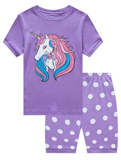 KikizYe Little Big Girls Pajamas Set Short Sleeve PJs 100% Cotton Pyjamas