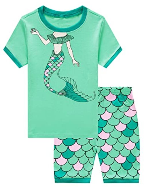 KikizYe Little Big Girls Pajamas Set Short Sleeve PJs 100% Cotton Pyjamas