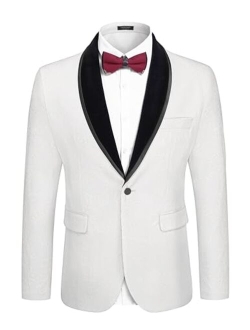 Men's Floral Tuxedo Jacket Shawl Lapel One Button Velvet Suit Jacket Dinner Prom Party Wedding Blazer