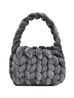 Alzoear Handwoven Tote Bags for Women Chunky Yarn Knit Shoulder Bag Handmade Braided Purse