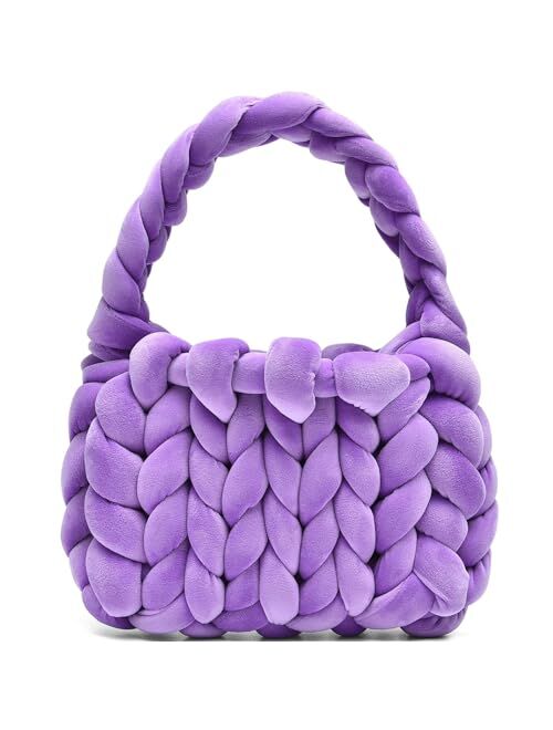 Alzoear Handwoven Tote Bags for Women Chunky Yarn Knit Shoulder Bag Handmade Braided Purse