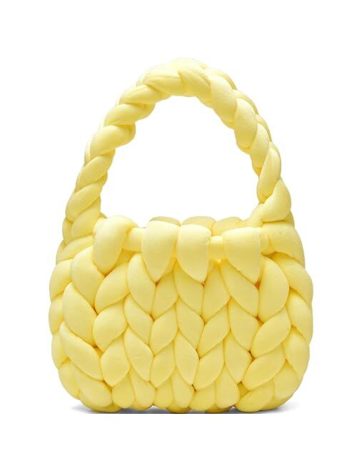 Alzoear Handwoven Tote Bags for Women Chunky Yarn Knit Shoulder Bag Handmade Braided Purse