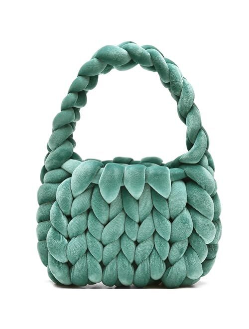 Alzoear Handwoven Tote Bags for Women Chunky Yarn Knit Shoulder Bag Handmade Braided Purse