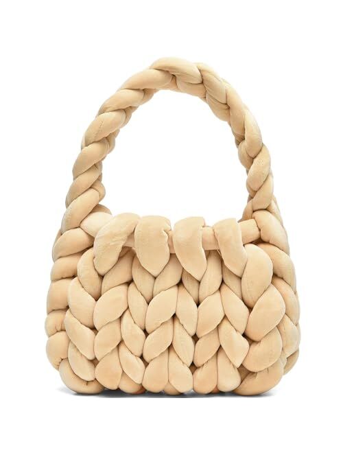 Alzoear Handwoven Tote Bags for Women Chunky Yarn Knit Shoulder Bag Handmade Braided Purse