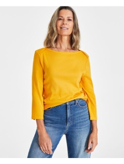 STYLE & CO Women's Pima Cotton 3/4-Sleeve Boat-Neck Top, Regular & Petite,Created for Macy's