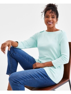 STYLE & CO Women's Pima Cotton 3/4-Sleeve Boat-Neck Top, Regular & Petite,Created for Macy's