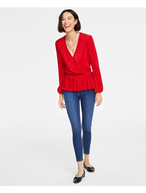 ON 34TH Women's Pliss Surplice-Neck Peplum Top, Created for Macy's