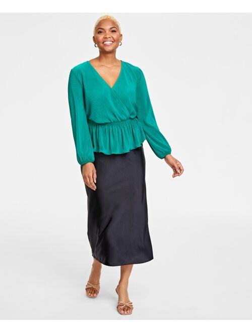 ON 34TH Women's Pliss Surplice-Neck Peplum Top, Created for Macy's