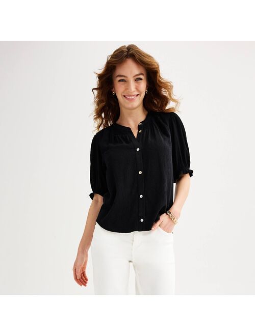 Women's DRAPER JAMES RSVP Elbow Sleeve Button Front Top