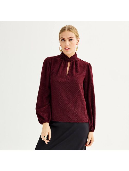 Women's Nine West Twist Neck Long Sleeve Blouse