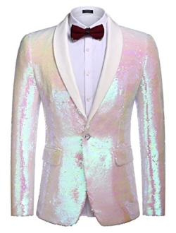 Men Shiny Sequin Blazer Tuxedo Party Dinner Prom One Button Suit Jacket