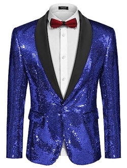 Men Shiny Sequin Blazer Tuxedo Party Dinner Prom One Button Suit Jacket