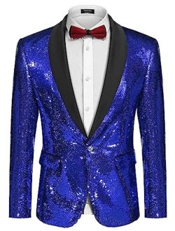 Men Shiny Sequin Blazer Tuxedo Party Dinner Prom One Button Suit Jacket