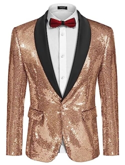 Men Shiny Sequin Blazer Tuxedo Party Dinner Prom One Button Suit Jacket