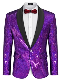 Men Shiny Sequin Blazer Tuxedo Party Dinner Prom One Button Suit Jacket