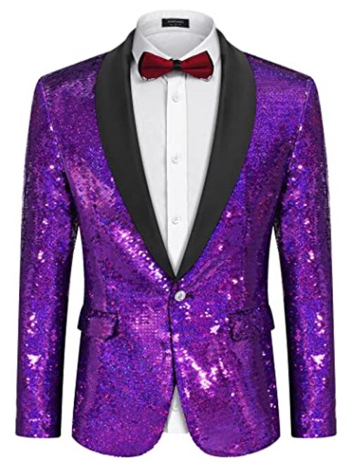 COOFANDY Men Shiny Sequin Blazer Tuxedo Party Dinner Prom One Button Suit Jacket