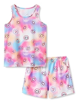 Beezizac Neon Tie Dye Spiral Pattern/Butterfly Pajamas for Girls Tee & Shorts PJ Set Size 6-18