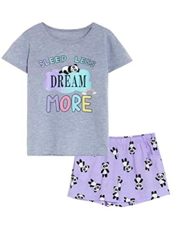 Cozchique Big Girls Summer Unicorn/Panda Pajamas Set - 100% Cotton Short Sleeve & Pants Sleepwear Cute Jammies Set Size 6-16