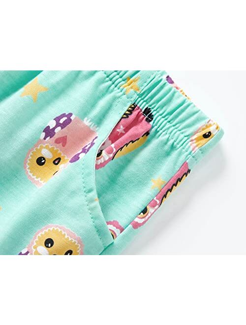 Cozchique Big Girls Summer Unicorn/Panda Pajamas Set - 100% Cotton Short Sleeve & Pants Sleepwear Cute Jammies Set Size 6-16